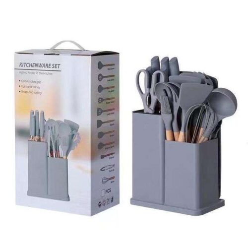 19 Pcs Silicone Spoons with Knives and Chopping Board