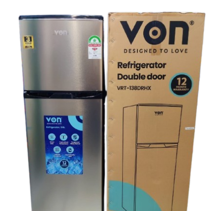 Von VRT-138DRHX Double Door Fridge – 138L