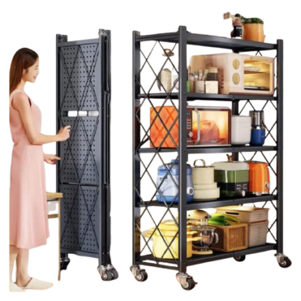 5 Tier Foldable Kitchen Rack with Wheels