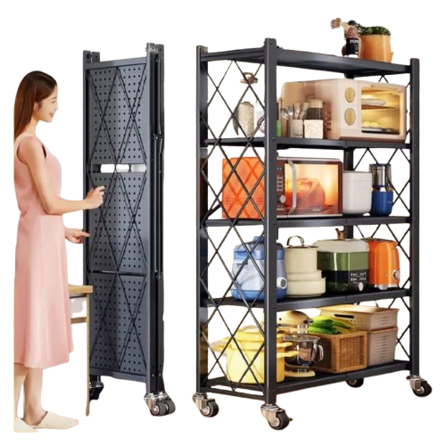 5 Tier Foldable Kitchen Rack with Wheels